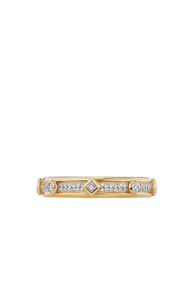 Modern Renaissance Band Ring In 18K Yellow Gold With Full Pavé Diamonds